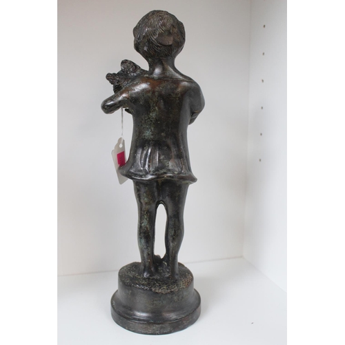 6 - 19thC Bronze figure of a young girl with a Bouquet of flowers on circular base. 29cm in Height