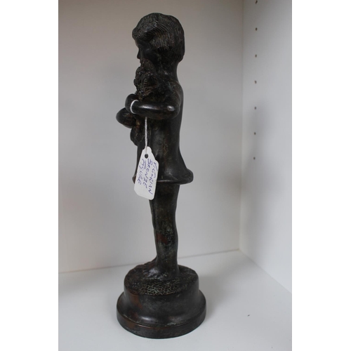 6 - 19thC Bronze figure of a young girl with a Bouquet of flowers on circular base. 29cm in Height