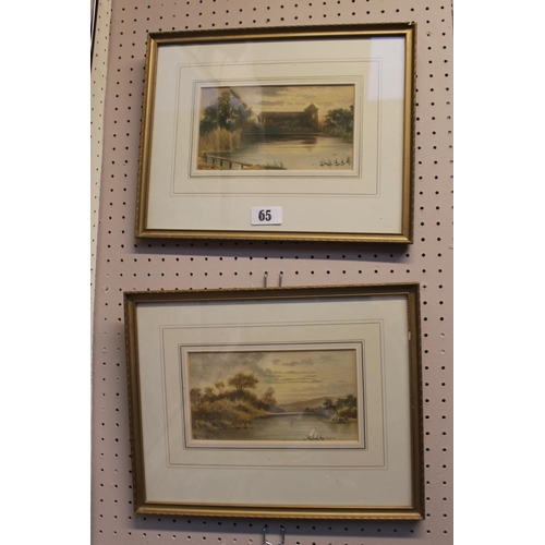 65 - Cattermole Caffrey pair of signed watercolours depicting river scenes and a Framed interior scene