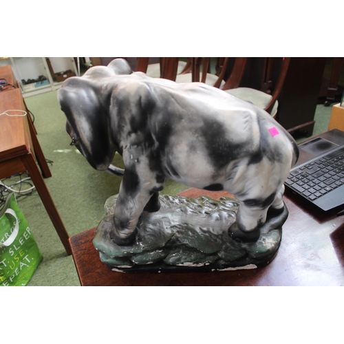 7 - Large 1930s Plaster Figure of an Elephant on naturalistic base. 37cm In Height