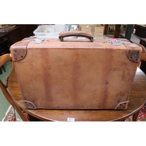 102 - Vintage Leather-bound travelling case with Chrome metal fittings