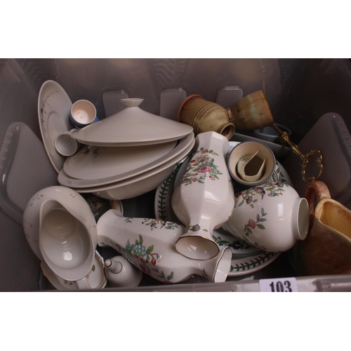 103 - 2 Large boxes of assorted ceramics and pottery inc. Aynsley, Royal Doulton etc