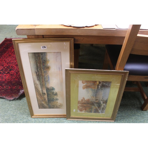 176 - Gilt framed Watercolour of a river scene signed to bottom left and another watercolour