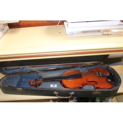 25 - Early 20thC Cased Violin with paper label for The Maidstone School of Orchestra Association