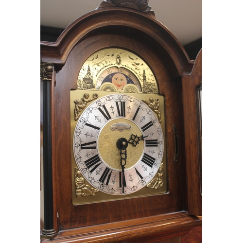 27 - Warmink Walnut cased longcase clock with brass and silvered dial 184cm plus the base