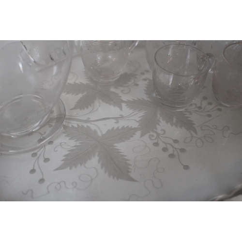 4 - Edwardian Vine etched glass Liqueur set on fluted etched glass oval tray