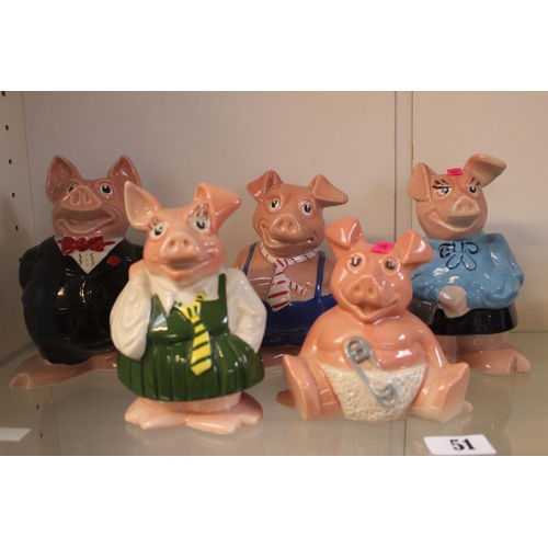 51 - Set of 5 Wade Natwest Piggy Banks