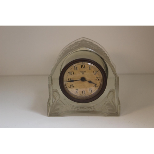 57 - Friedrich Mauthe Schwenningen desk clock with frosted glass Vine decorated case