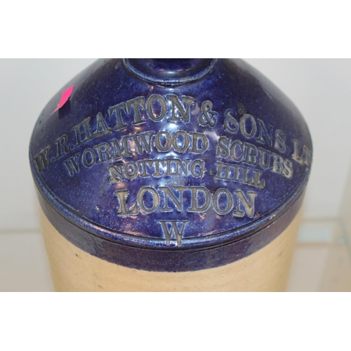 58 - W R Hatton & Sons Ltd of Wormwood Scrubs Notting Hill London Blue topped Flagon marked W