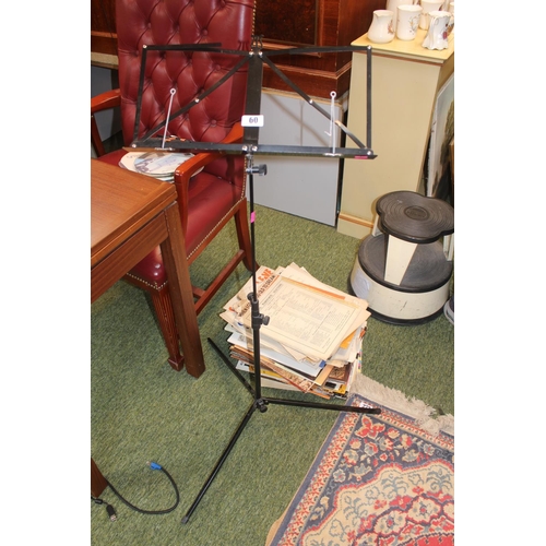 60 - Metal music stand, Collection of sheet music and a collection of assorted Vinyl Records