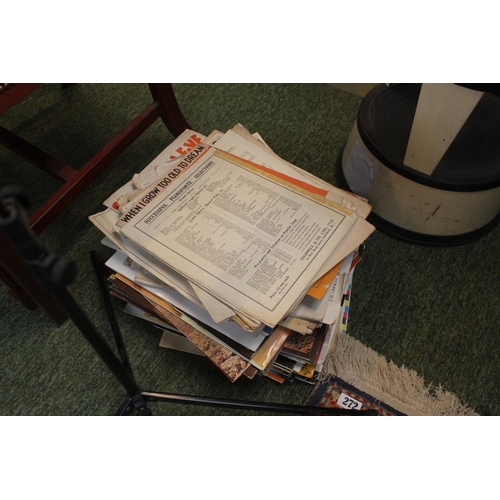 60 - Metal music stand, Collection of sheet music and a collection of assorted Vinyl Records