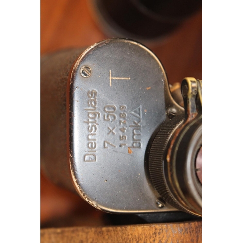 9 - Leather cased set of Dienstglas 7 x 50 bmk binoculars and a Pair of Zenith Binoculars