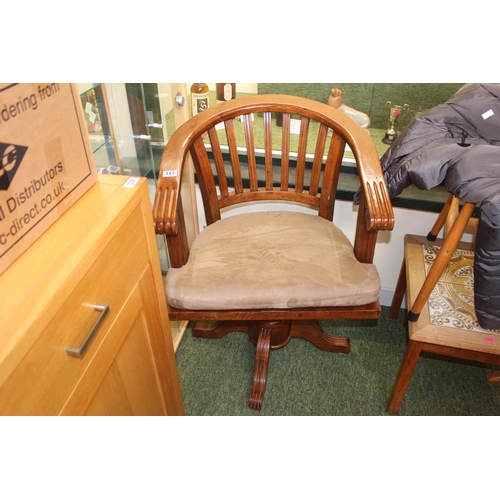 342 - 20thC Wooden framed Swivel office chair with upholstered seat