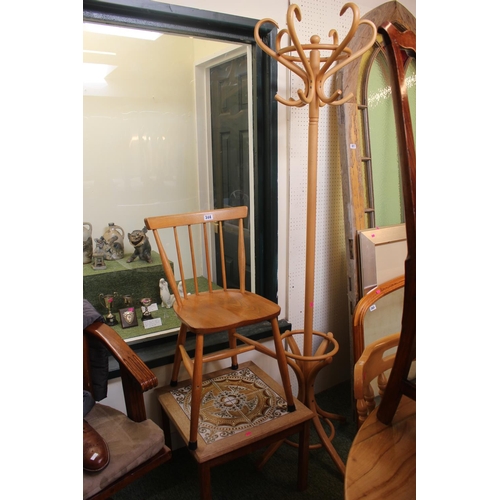 344 - Square tile topped table, 20thC Bentwood Coat stand and a Ercol style chair