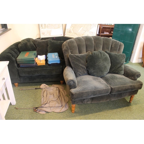 366 - Green upholstered sofa and Elbow chair