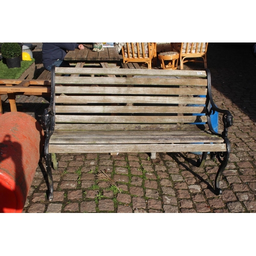 374 - Wooden slatted Garden bench with Cast Iron ends