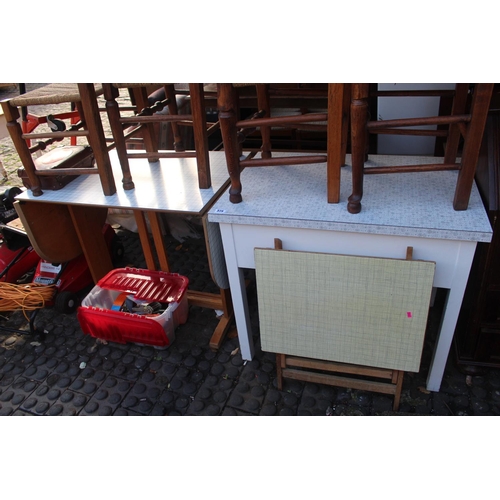 378 - Vintage Melamine topped kitchen table and a similar side table