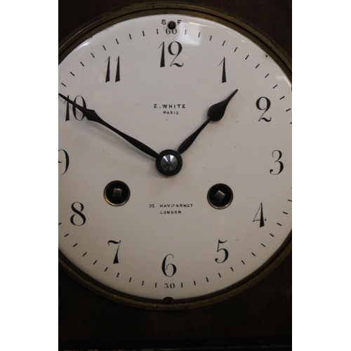 44 - 19thC E White of Haymarket London enamel faced clock with French movement