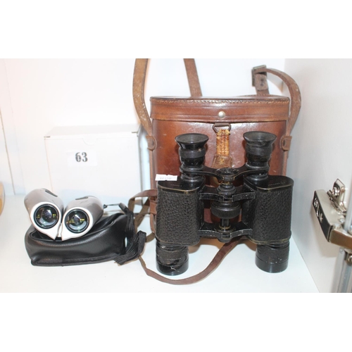 63 - J T Coppock of London Binoculars with Leather case and a Pair of Field binoculars