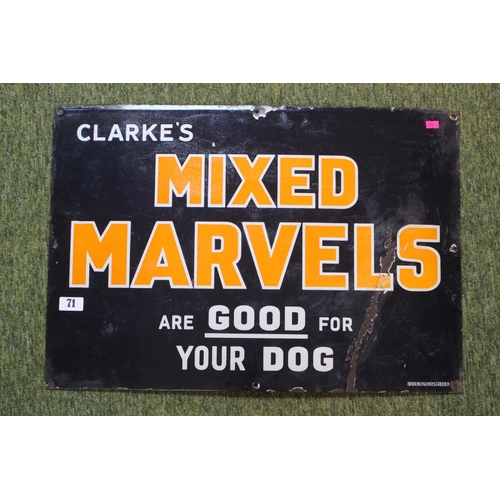 71 - Clarkes Mixed Marvels are good for your Dog - Advertising sign on enamel 66 x 45