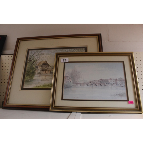 72 - Framed watercolour of Hemingford Mill and a Print of St Ives Bridge