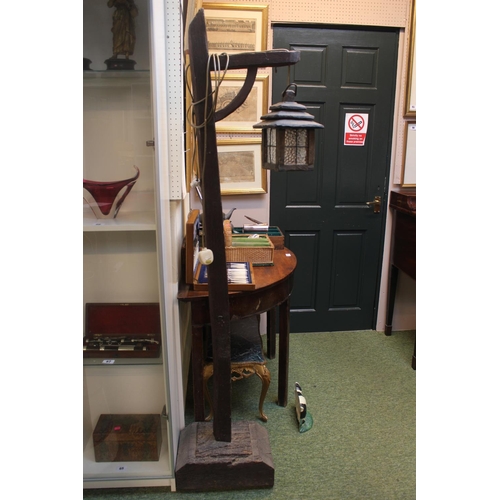 81 - Large Hall Lantern mounted on rustic Oak gallows support