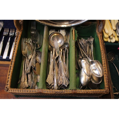 82 - Large collection of Silverplated flatware and tableware inc. Mother of pearl handled canteen of Cutl... 