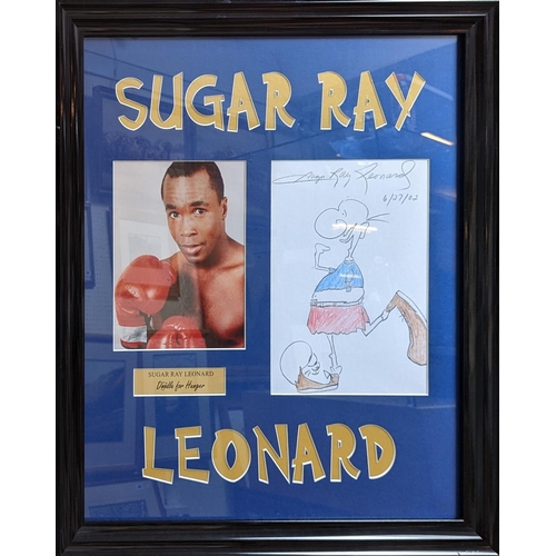 74 - An authentic drawing framed, drawn, dated and signed by Sugar Ray Leonard. 62 x 70cm total size (#)