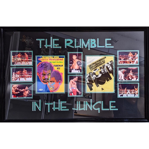 79 - A Framed sports illustrated boxing magazine dual signed by Muhammad Ali and George Foreman. 'The Rum... 