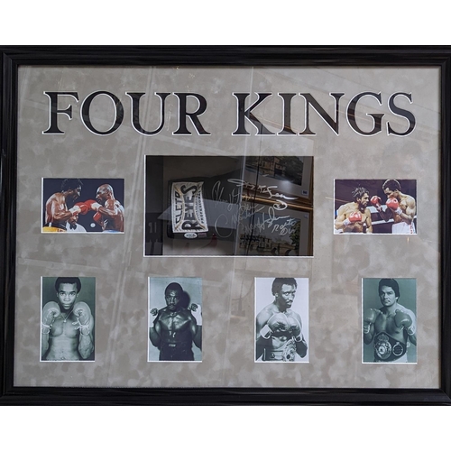 80 - Framed right hand black Cleto Reyes glove signed by the fab 4. Haggler Hearns Leonard and Duran. Fra... 