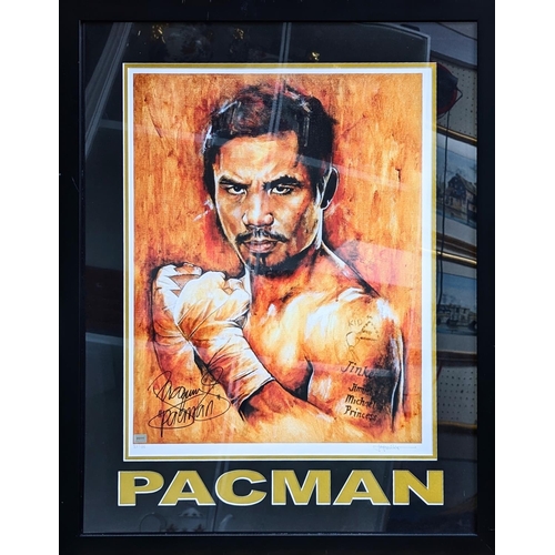 84 - Framed limited edition print signed by both Manny Pacquiao and the artist. 55 x 68cm total size (#)