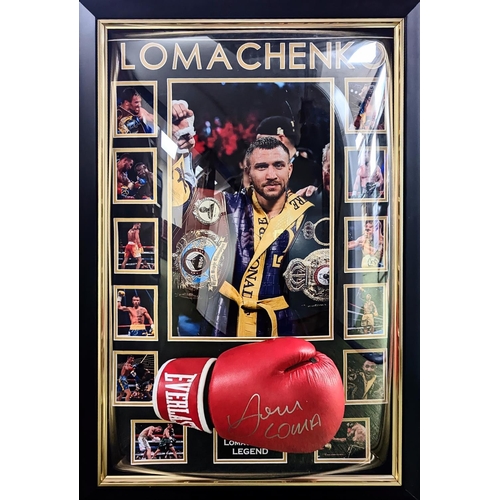 88 - Vasyl Lomachenko signed glove in bubble presentation. COA to Reverse. 54 x 80cm total size