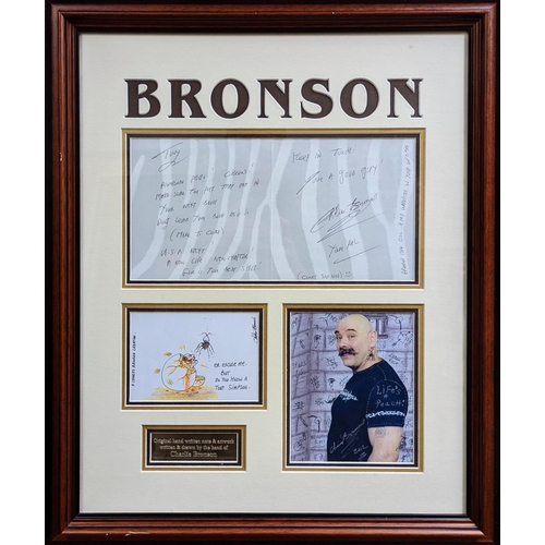 95 - Charles Bronson handwritten message and artwork. COA to reverse 4493372. 53 x 63cm total size