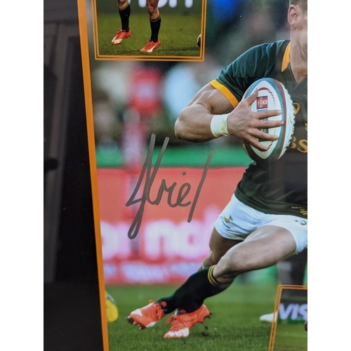 97 - Jesse Kriel Test match worn rugby Boot hand signed photograph presentation worn boot. 84 x 60cm tota... 