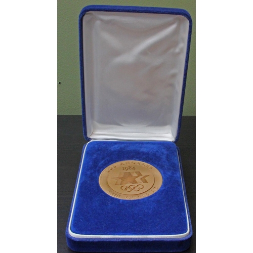 38 - Scarce 1984 Los Angeles Olympic Games participants large embossed medal in original case.