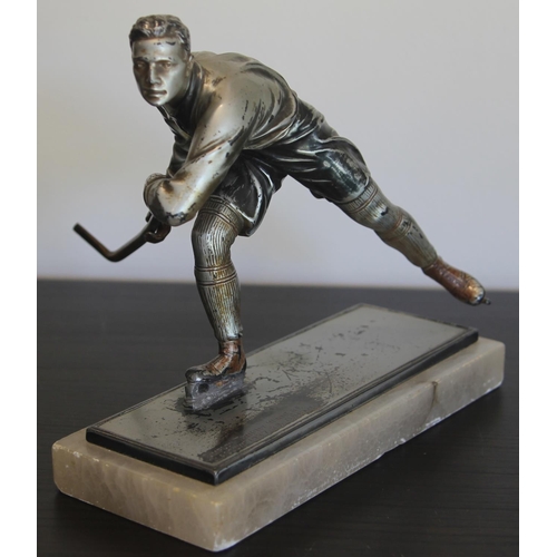 59 - Art Deco Ice Skater Figure Attributed to Josef Lorenzl 1930 Awarded to G Braid of the Dundee Tigers ... 