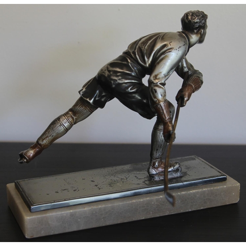 59 - Art Deco Ice Skater Figure Attributed to Josef Lorenzl 1930 Awarded to G Braid of the Dundee Tigers ... 