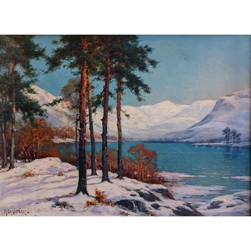 137 - Alfred De Breanski Jnr (1880-1919). Oil on canvas of Friars Crag, Derwentwater in the winter snow, l... 