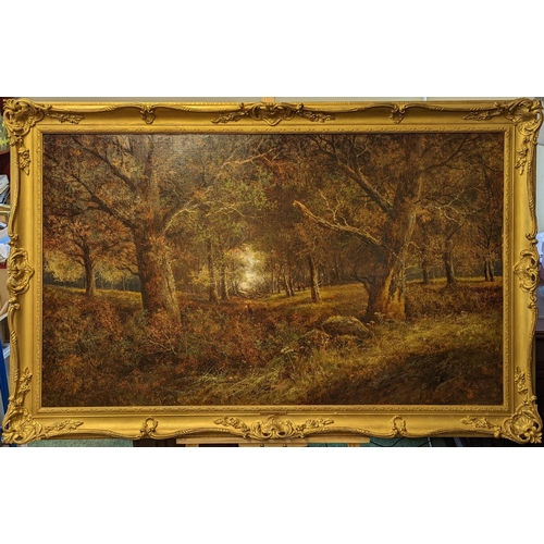 153 - Joseph Thors (Dutch 1835-1884) 19thC Gilt Gesso framed Oil on canvas of a woodland scene, 90 x 143cm