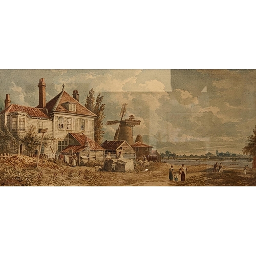 164 - John Varley, OWS (British, 1778-1842). Watercolour of a house and Windmill against river view. 72 x ... 