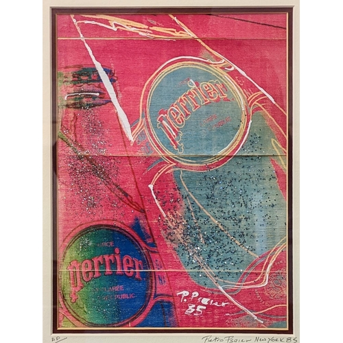 168 - Pop Art mixed media on fruit wood entitled Perrier In The Pink, the Los Angeles Edition by Pietro Ps... 