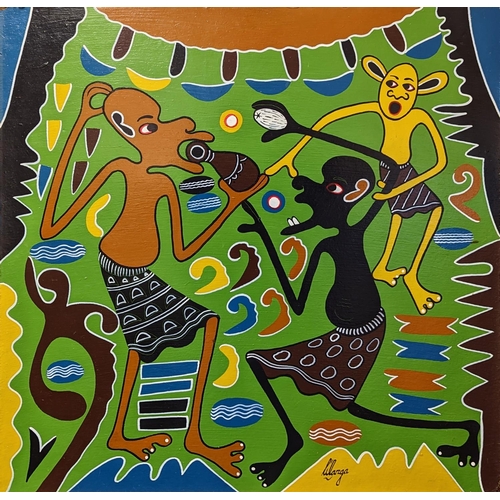 173 - George Lilanga (Tanzanian 1934-2005). Large African oil on board entitled “Ukimaliza Kunywa Hayo Maz... 