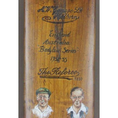 24 - Hand Painted Australia v England 1932-33 Bodyline Series Bat An artist painted cricket bat commemora... 