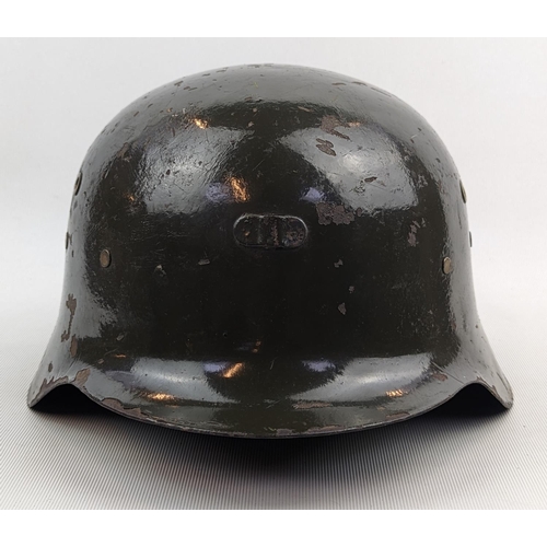 181 - WW2 German Third Reich Helmet in Khaki with Leather liner and chin strap