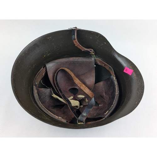 181 - WW2 German Third Reich Helmet in Khaki with Leather liner and chin strap