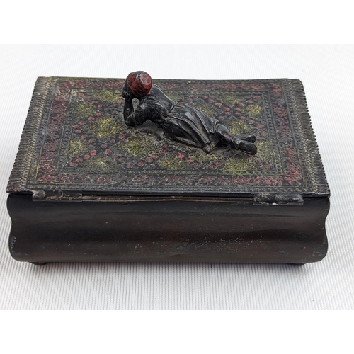 203 - German Polychromed and Patinated Metal Box , in the manner of Franz Bergman, surmounted by figure of... 