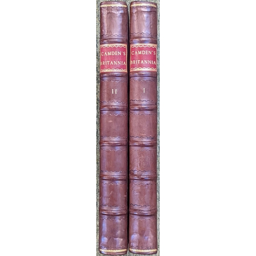 207 - Camden's Britannia 1722 2 Volumes in Leather tooled bindings written in Latin by William Camden and ... 