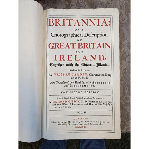 207 - Camden's Britannia 1722 2 Volumes in Leather tooled bindings written in Latin by William Camden and ... 