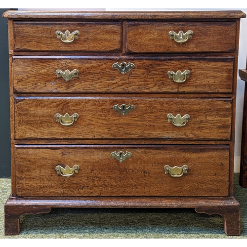 212 - Georgian Oak chest of drawers 2 over 3 on bracket feet with brass drop handles. 81cm wide by 48cm de... 