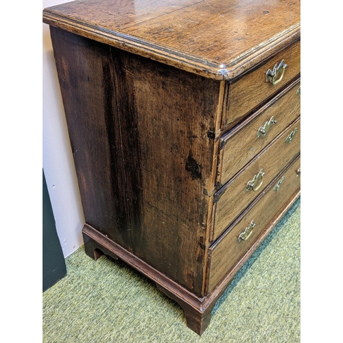 212 - Georgian Oak chest of drawers 2 over 3 on bracket feet with brass drop handles. 81cm wide by 48cm de... 